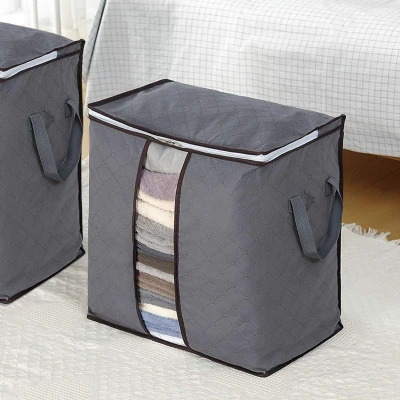 Afbeelding van GoMaihe Opbergtas Groot 4 delig, Opvouwbare Kledingopslag met Duurzame Rits en Handvat Onderbed Non woven voor Dekbedden, Kussens, Kleding, Grijs