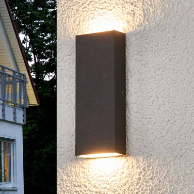 Afbeelding van Lucande LED wandlamp buiten 2lichts drukgegoten aluminium, kunststof H: 17 cm donkergrijs, wit Inclusief lichtbronnen