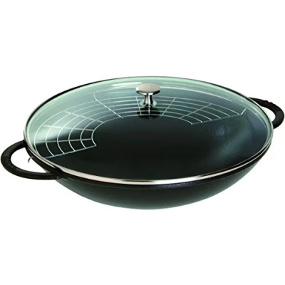 Afbeelding van STAUB Wok van gietijzer met glazen deksel en afneembaar rooster inbegrepen, Ø 37 cm, 5,7 l, mat zwart
