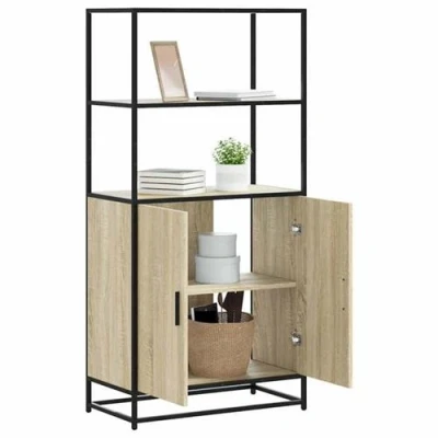 Image de vidaXL Buffet haut noir 68x35x139 cm bois d&#039;ingénierie et métal849049