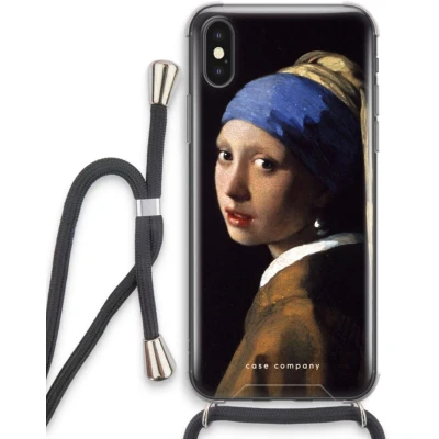 Afbeelding van Case Company® hoesje met Koord geschikt voor iPhone XS The Pearl Earring Telefoonhoesje Zwart Extra Bescherming aan alle Kanten en Over de Schermrand