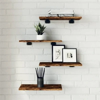 Afbeelding van vidaXL Wandschappen 4 st 40x20x1,5 cm bewerkt hout gerookt eikenkleur