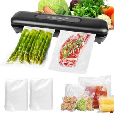 Afbeelding van Vacuümmachine voor levensmiddelen, met 20 vacuümzakken, lasapparaat droog, vocht, versheid, snel en compact, volautomatische sealer, zwart
