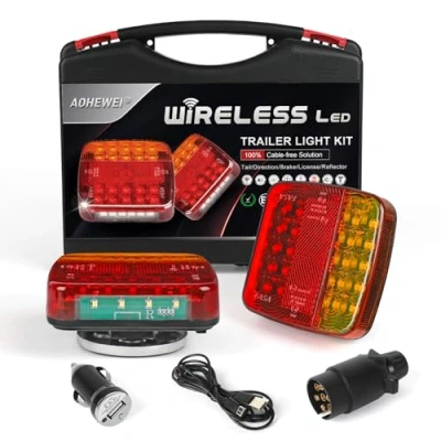 Afbeelding van AOHEWEI Draadloze magnetische led verlichtingsset voor aanhangers, zonder kabel, 12 V, achteraan, ECE EMC, goedgekeurd aanhanger, vrachtwagen, caravan of vrachtwagen