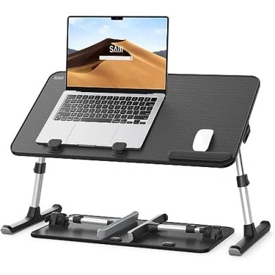 Afbeelding van SAIJI Laptopbureau voor bed, beddienblad om te eten en schrijven, verstelbare laptopstandaard, opvouwbare tafel in bank (60 x 33 cm, zwart)