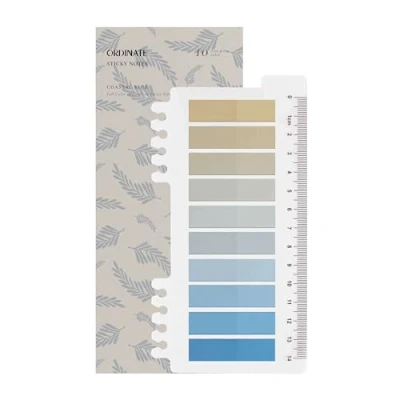 Afbeelding van Ordinate Sticky notes Lot de 200 adhésives transparentes pour marquage, bandes adhésives, marqueurs page, autocollantes, esthétiques, Full Color of Gradient (H pièces bleu côtier)