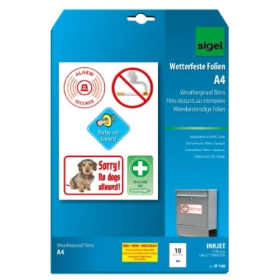 Afbeelding van Sigel IF140 Zelfklevende folie DIN A4 Inkjet Wit, Opaak 10 stuk(s)