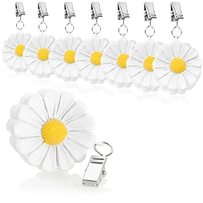 Afbeelding van COM FOUR® 8 x tafelkleedgewichten weerbestendig tafelkleedgewicht met clip tafelkleedclip in bloemvorm ca. 40 g (witte bloemen)
