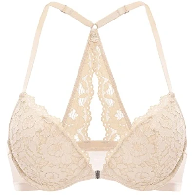 Afbeelding van DOBREVA Push up damesbeha met gevoerde beugel, sluiting aan de voorkant, Beige