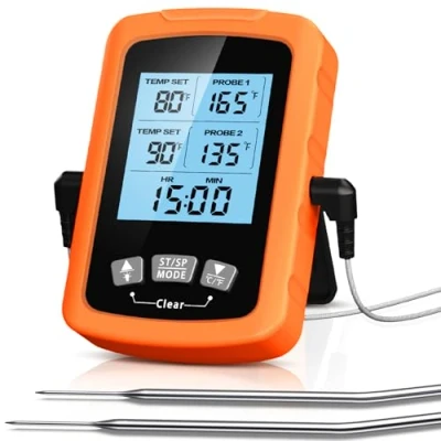 Afbeelding van CIRYCASE Keukenthermometer met dubbele sondes van 16,3 cm, timer en vooraf ingestelde temperatuur, kookthermometer, direct aflezen lcd display automatische uitschakeling voor