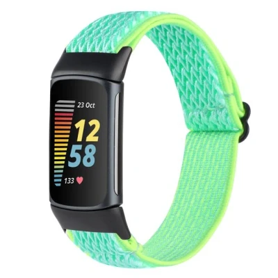Afbeelding van FitBit Charge 5 &amp; 6 Elastische solo loop nylon bandje Mint groen