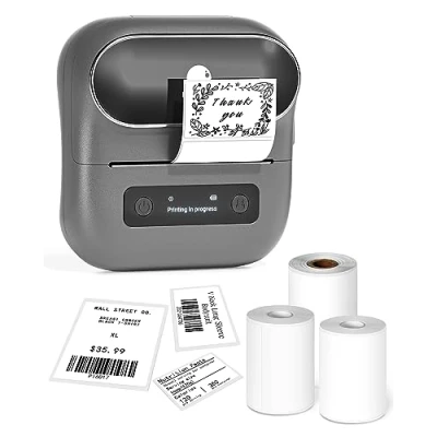 Afbeelding van Phomemo M220 labelprinter, thermische bluetooth printer voor adressen, mappenetiketten, compatibel met smartphones, 3 rollen etiketten