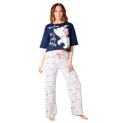 Afbeelding van Disney Damespyjama, pyjamaset voor dames, top, crop baggy en vloeiende onderkant, maten volwassenen, jongeren, S XL, Blauw/Grijs Marie