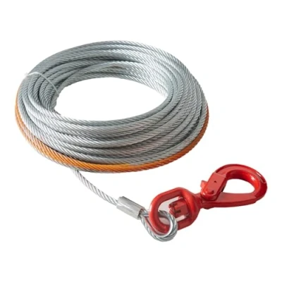 Image de VEVOR Câble de Treuil Métallique 9,5 mm x 15,2 m Corde en Acier Galvanisé Résistance Rupture 67,6 kN avec Crochet Pivotant, Remorquage Robuste pour SUV, Grand Véhicule Tout terrain, Camion