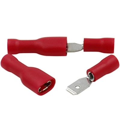 Afbeelding van Heschen 100 stuks kabelklemmen stekker/bus vinyl snelscheiding 4,8 x 0,5 mm voor 1,5 mm² (22 16 AWG) rood