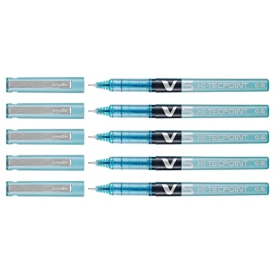 Afbeelding van Pilot V5 balpen met vloeibare inkt, 0,5 mm punt (enkele pen) eenpersoonsbed zwart lichtblauw