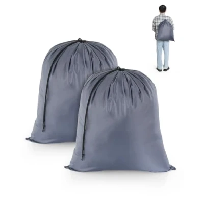 Afbeelding van OTraki Reiswaszakken 2 pack vuile kleding organizer trekkoord waszakken opvouwbare opbergtas scheurbestendig voor speelgoed camping vakantie student studentenslaapzaal college appartement, 20 x 24 inch grijs