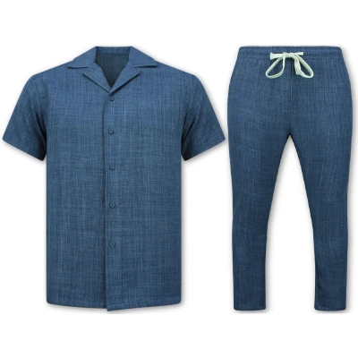Afbeelding van Linnen Twinset Zomerset Heren Overhemd Zomer Broek MG Blauw Maat S