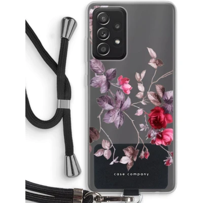 Afbeelding van Case Company® hoesje met Koord geschikt voor Samsung Galaxy A52 Mooie bloemen Telefoonhoesje Zwart Bescherming aan alle Kanten en Over de Schermrand