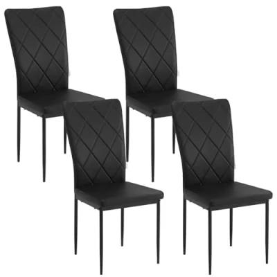 Afbeelding van WOLTU EZS21sz 4 Set van eetkamerstoelen, keukenstoelen, kunstleer, hoge rugleuning, metalen poten, voor eetkamer, keuken, woonkamer, kantoor, zwart
