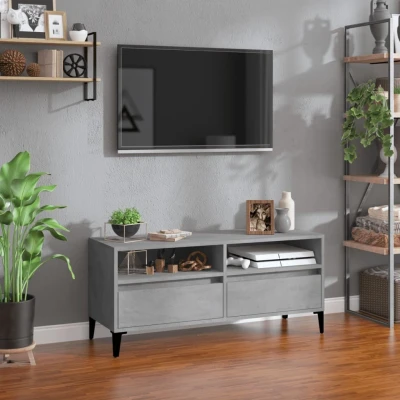 Afbeelding van Tv meubel 100x34,5x44,5 cm bewerkt hout betongrijs