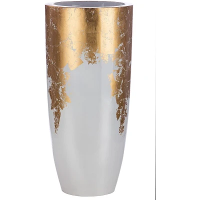 Afbeelding van &quot;Konus&quot; goud met wit hoge vaas / plantenbak H.75 cm Gilde Handwerk eyecatcher polyresin