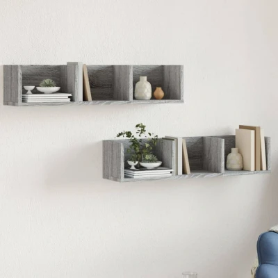 Afbeelding van Wandkasten 2 st 75x18x16,5 cm bewerkt hout grijs sonoma eiken