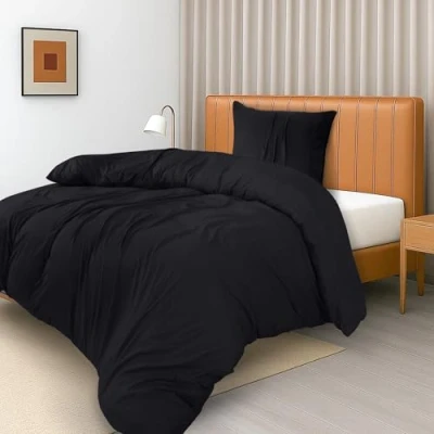Afbeelding van Utopia Bedding Dekbedovertrekset Microvezel polyester dekbedovertrek 135 x 200 cm + 1 geplooide zoom kussensloop 80 zwart