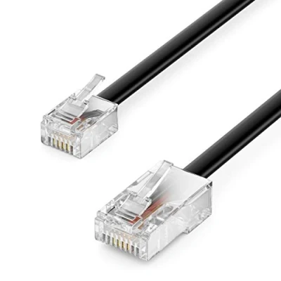 Afbeelding van deleyCON 6 m telefoonkabel RJ11 modulaire kabel RJ45 westernkabel platte telefoonbus modem router fax ISDN DSL VDSL internet zwart