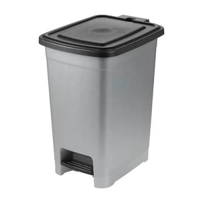 Afbeelding van keeper pedaalemmer, 25 l, eenvoudig schoon te maken, pedaal voor hygiënisch openen en sluiten, afvalcontainer, 27 x 36,5 44 cm, olaf, lichtzilver (zilver)