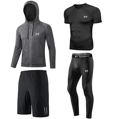 Afbeelding van MEETYOO Compressieshirt voor heren, sportleggings, hardloopbroek, functioneel T shirt compressiejas, functionele kleding hardlopen, fitnessstudio, fitness