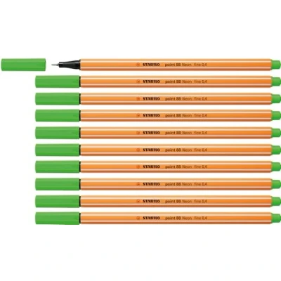 Afbeelding van STABILO point 88 Premium Fineliner Fine 0,4 mm Neon groen Doos 10 stuks