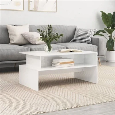 Afbeelding van Salontafel 90x55x42,5 cm bewerkt hout hoogglans wit