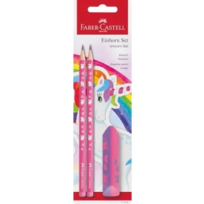 Image de FABER CASTELL 111516 Set d&#039;écriture licorne avec crayons HB et gomme, kit scolaire pour enfants