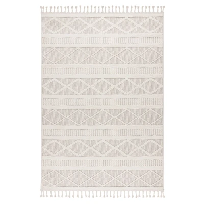 Afbeelding van Lalee Tunis plat geweven vloerkleed Bohemian tapijt hoog en laagpolig 3d met grote franjes tijdloos 160x230cm ivoor gebroken wit