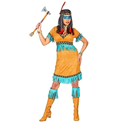 Afbeelding van Widmann Indiaan Kostuum Flitsende Prairiehond Vrouw Blauw, Wit / Beige Medium Carnavalskleding Verkleedkleding