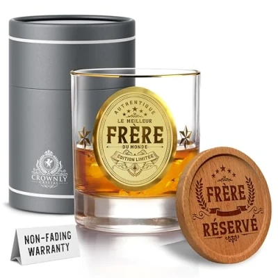 Afbeelding van CROWNLY CRYSTAL® Cadeau Broer Whiskyglazen Verjaardag Man Glas Gepersonaliseerd Origineel Heren Verjaardagscadeau Voor idee