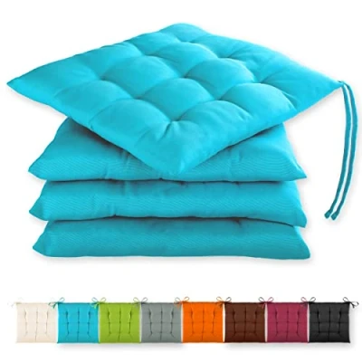 Afbeelding van Gräfenstayn® Set van 4 zitkussens, 40 x 3 cm, met bevestigingsbanden voor binnen en buiten, Öko Tex keurmerk, turquoise