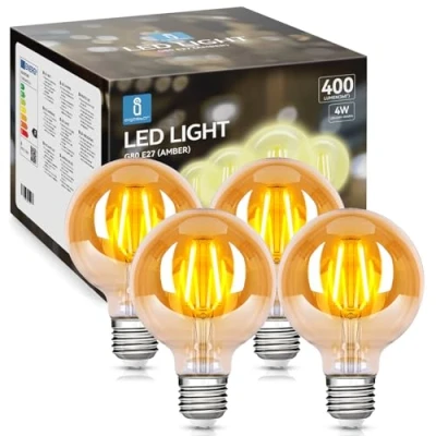 Afbeelding van Aigostar Edison LED lamp, retro, vintage, E27, 4 W, komt overeen met 35 W halogeenlamp, 400 lumen, warm wit 2200 K, decoratieve lamp G80, hoek van 300 graden, CRI ≥ 80, stuks