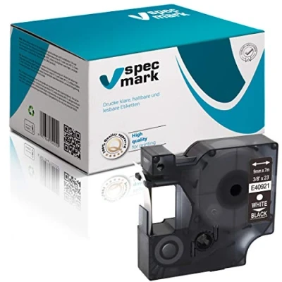 Afbeelding van specmark geschikt voor DYMO D1 40921 lint 9 mm x 7 m wit op zwart compatibel met LM Label Manager LP Point LW Writer DUO