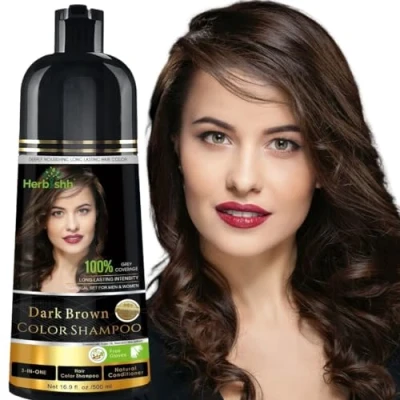Afbeelding van Herbishh Haarkleurshampoo voor grijs haar haarverfshampoo in enkele minuten langdurige kleur 500 ml 3 1 haarkleur ammoniakvrij (donkerbruin)