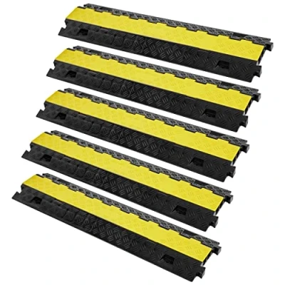 Image de VEVOR Rampe Protection Câble à 2 Canaux 5PCS Passage de au Sol TPU 91,8x25x4,3 cm Passe Ralentisseur Charge 10000 kg avec Couvercle Supérieur Rabattable pour Routes, Parkings, Noir/Jaune
