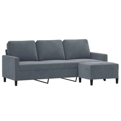 Image de vidaXL Canapé à 3 places avec repose pieds Gris foncé 180 cm Velours