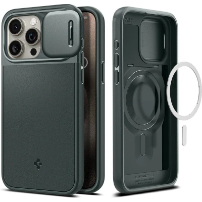 Afbeelding van Spigen Optik Armor Hoesje Geschikt voor Apple iPhone 15 Pro Camera Slider Groen