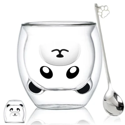 Afbeelding van Schattige kopjes, koffie /theeglazen, drinkglazen, dubbelwandige isolatieglazen, espressokopje, beer, kat., panda, 250