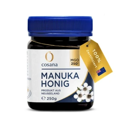 Afbeelding van Cosana Manuka Honing 250 MGO + g 100% puur in fles, verzegeld en gecertificeerd Nieuw Zeeland