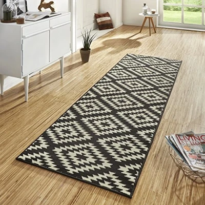Afbeelding van Design Loper Ruiten Nordic Zwart 80x250 Cm