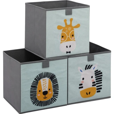 Afbeelding van Navaris opbergdozen voor kinderen Set van 3 opbergboxen met treklus 28 x cm Opvouwbaar Opbergmanden in mintgroen dierenmotief
