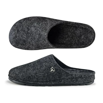 Afbeelding van ESTRO pantoffels voor heren, winter, warm, pantoffels, vilten zool, rubberen heren F05, zwart.