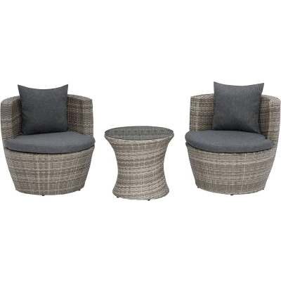 Afbeelding van Beliani CAPRI Bistroset voor 2 Grijs PE rotan